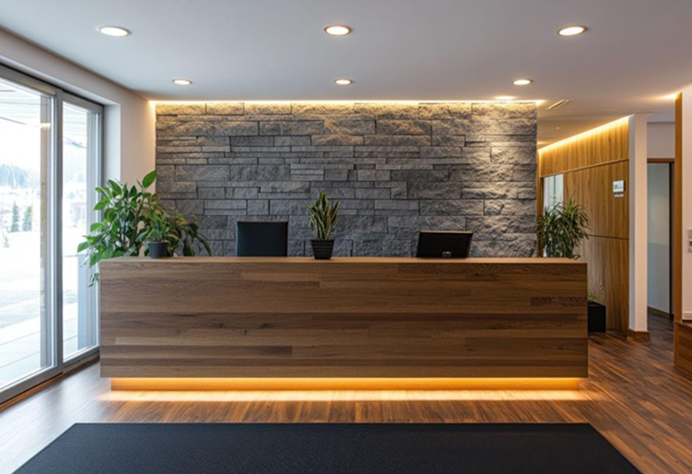 受付カウンターに採用される人工大理石以外の素材とは